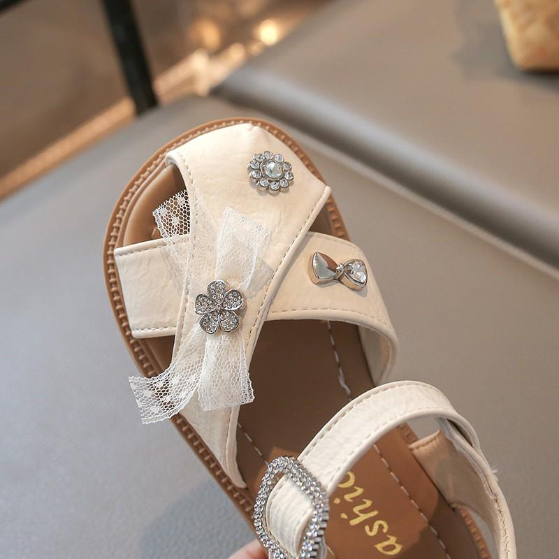 Girls Closed-Toe Sandals With Bow Rhinestones PU Shoes Kids Ages 4-12
