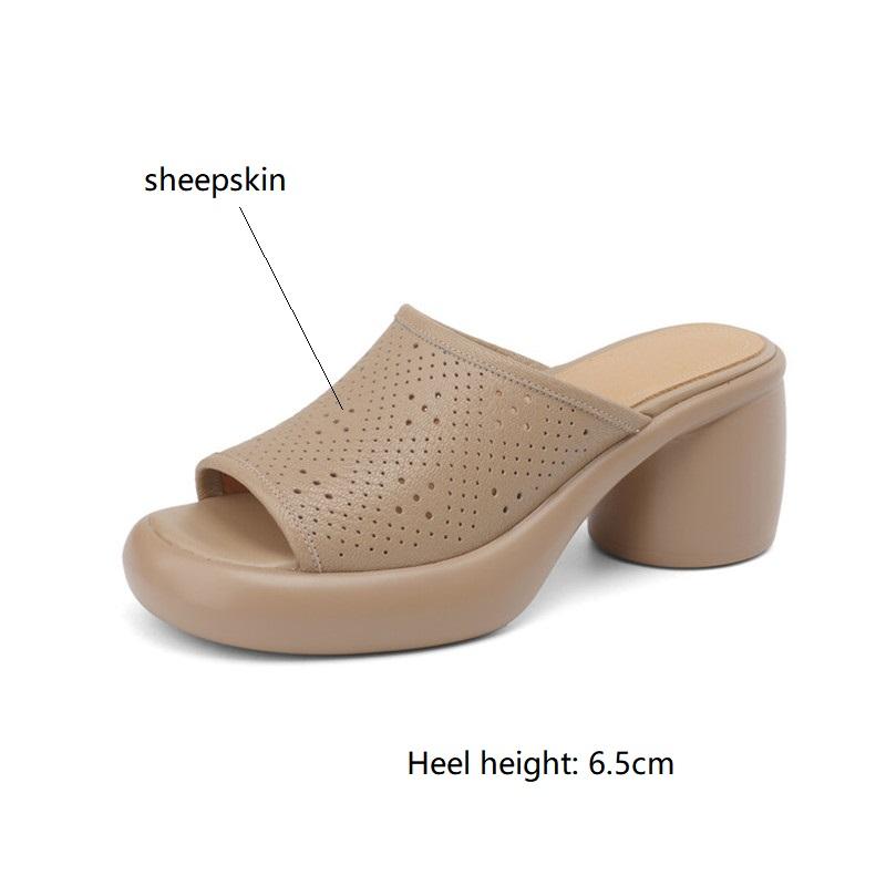 Модные новые летние тапочки, сандалии с открытым носком для женщин, туфли на массивном каблуке, модные туфли на высоком каблуке с перфорацией, обувь ручной работы на платформе