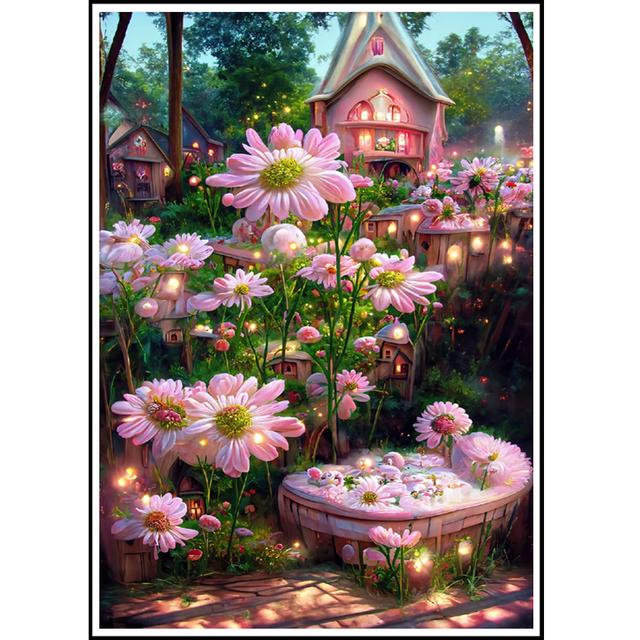 Новый 5D DIY алмазная живопись пейзаж мечты горный хрусталь мозаика розовая ромашка цветочный сад Алмазная вышивка крестиком