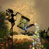 Solar Watering Can Light Metal Watering Can String Light Retro Hollowed-Out LED Solar Lantern for Outdoor Garden Patio Yard Pathway Decoration