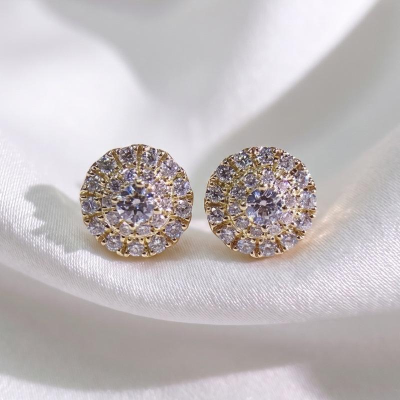 Popular stud earrings, round diamonds full of zircon copper earrings, women's, European and American classic trinkets