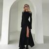 Sexy Split Micro-elongated Long-sleeved Collar Dress Female Style Fashion Temperament Slim-fit Bag Buttock Dress