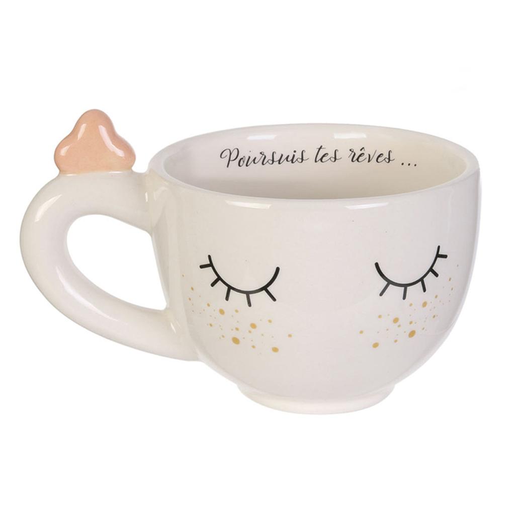 Les Trésors De Lily [A2267] - Кружка керамическая кофейная 'Diva - Sleeping Eyes' бежевая (Следуй за своей мечтой) - 90x70мм (20 мл)