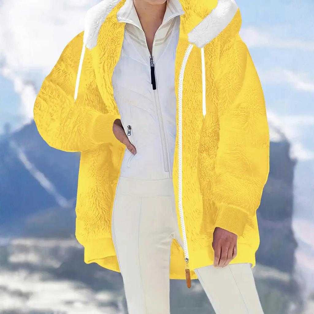 Женская модная плюшевая куртка с капюшоном, длинными рукавами, свободного кроя, теплая, с карманами на молнии