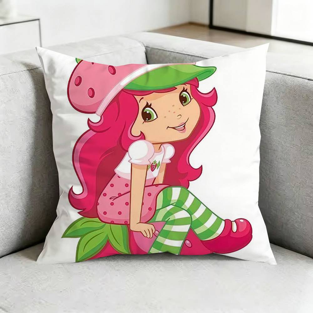 Cute StrawberryY Shortcake Girl Pillow Case Square DoubleSided Sofa Cushion Cover Bedroom Bedside Pillow Gift