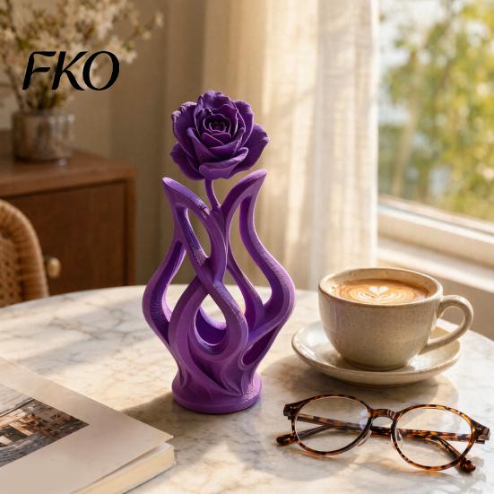 Space-saving Desk Decoration 3D Printed Rose Sculpture, Hollow Vase Floral Art Figurine with Matte Finish, Artistic Flower Sculpture Minimalist