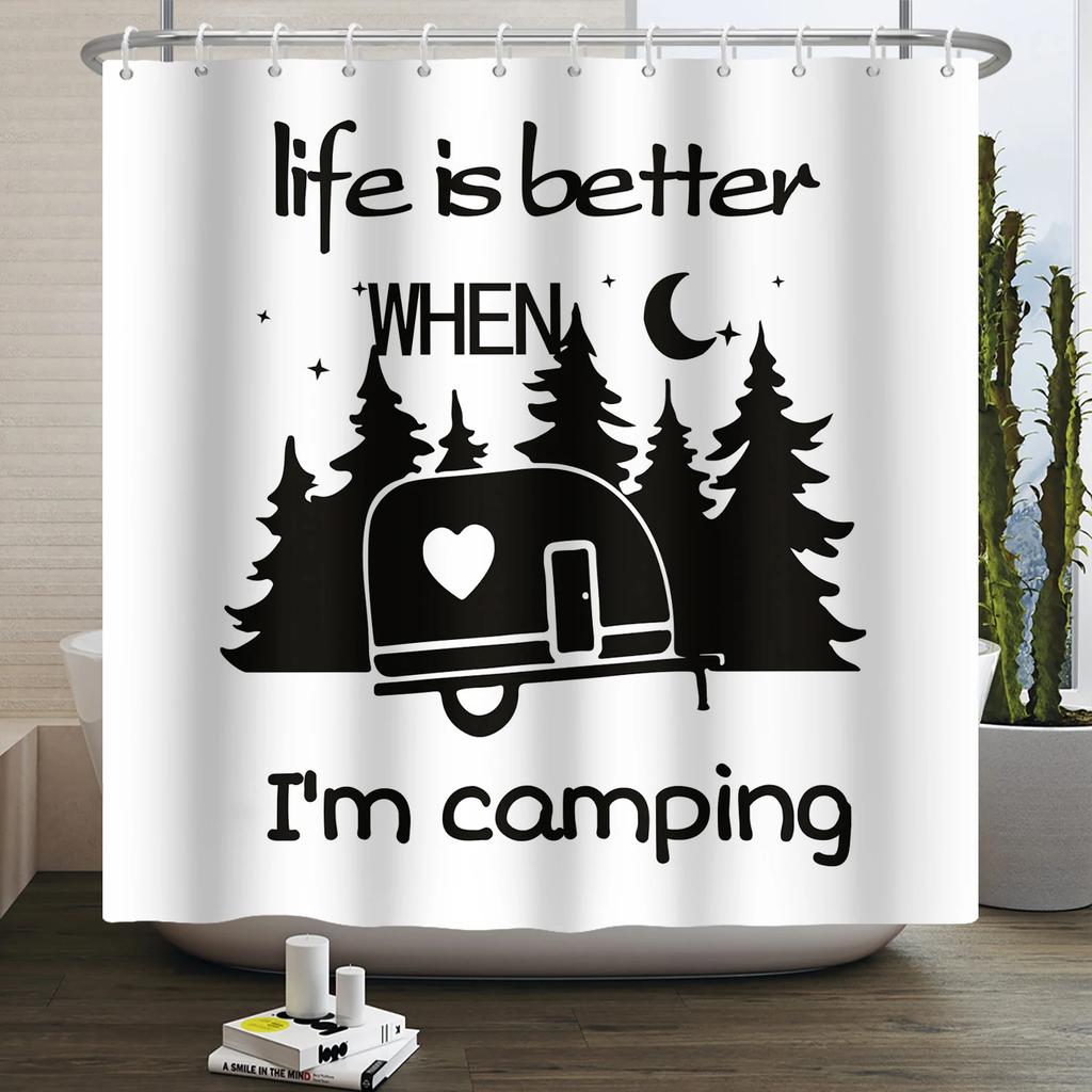 Занавеска для душа Кемпер Счастливый Кемпер Прицеп Автомобиль Автодом Лес Гора Палатка Кемпинг Ванная Занавеска для душа Водонепроницаемая Занавеска для ванны