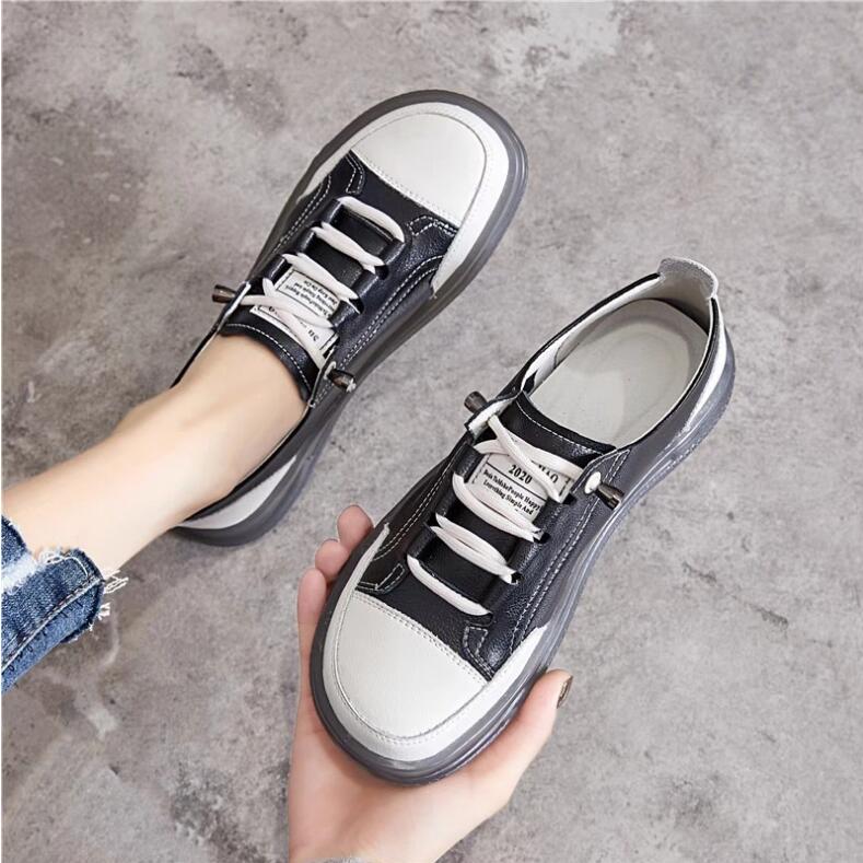 Genuine Leather Women's Flat Sneakers Large Size 35-41 Autumn Vulcanized Shoes Ladies Casual Shoes Comfortable Flats