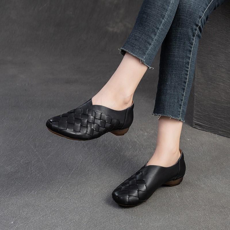 Johnature Ретро-лоферы ручной работы из натуральной кожи с мягкой подошвой, женские туфли без застежек на низком каблуке