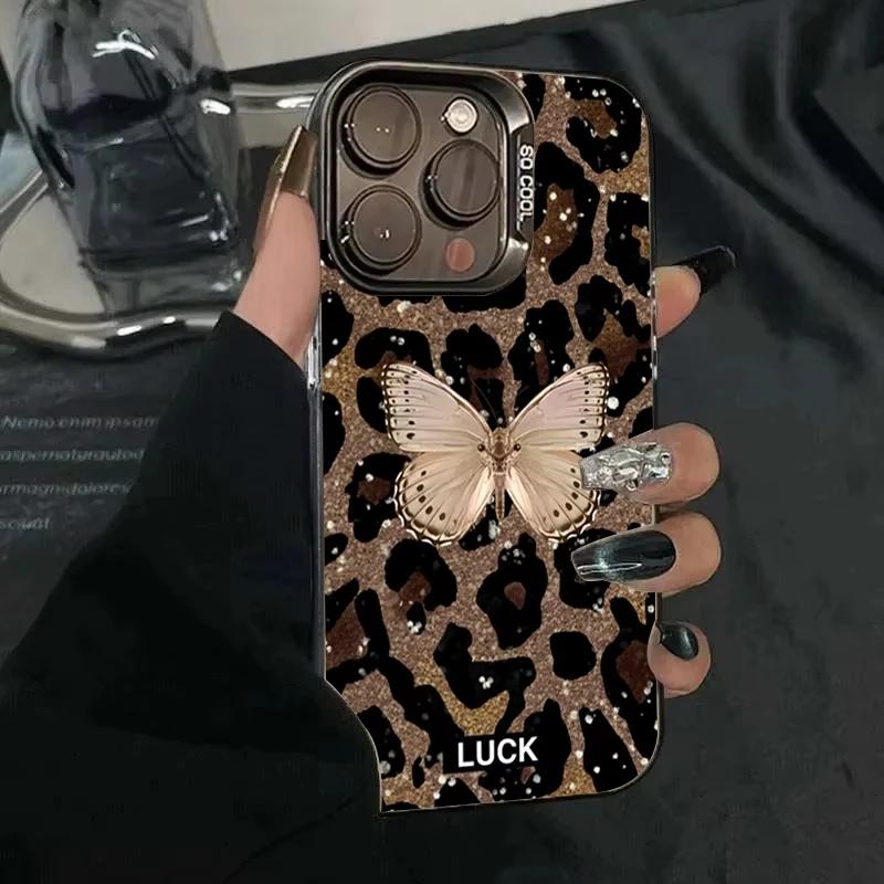 Animal Butterfly Leopard Print Phone Case ForiPhone 17 16 Pro Max 16E 15 14 Plus 13 12 11 Pro Foriphone 13 Shockproof Case Cover