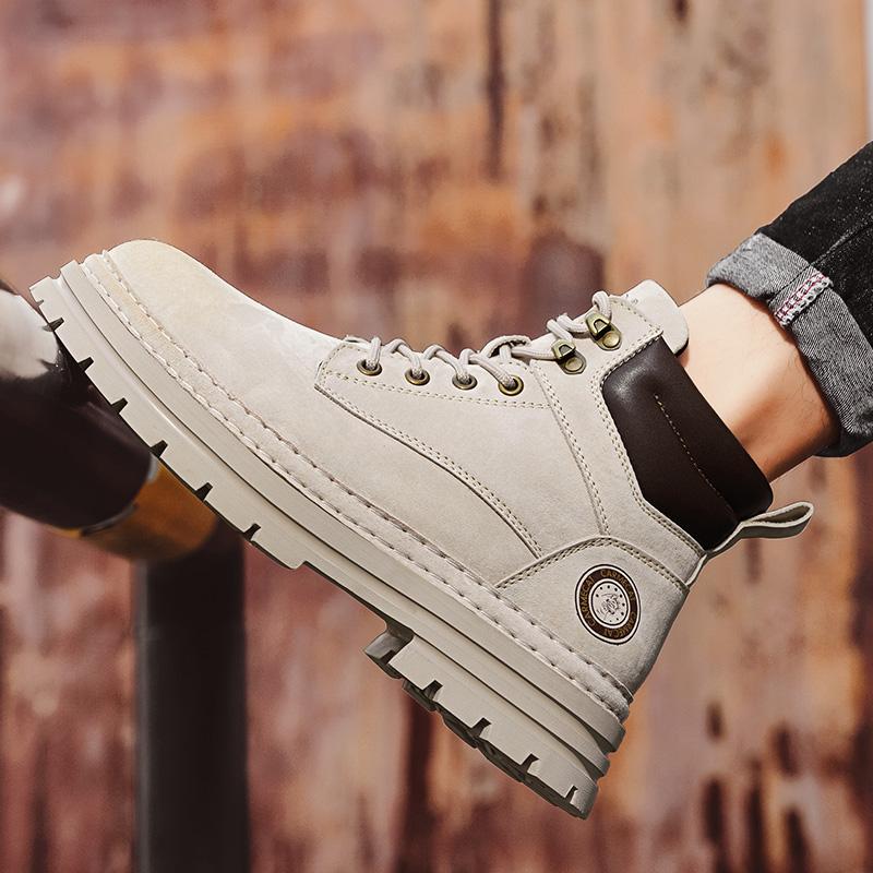 Модные мужские кожаные ботинки-слипоны для улицы, обувь на платформе, мужские зимние ботинки для снега, модные универсальные мужские ботинки для мотокросса