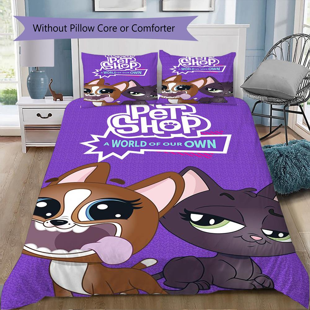 Cute Pet Shop Pattern Bedding,Quilt Set Quilt Cover Pillowcase Home Birthday Gift (1*duvet cover+2*pillowcase,without core)ZSJT0917315