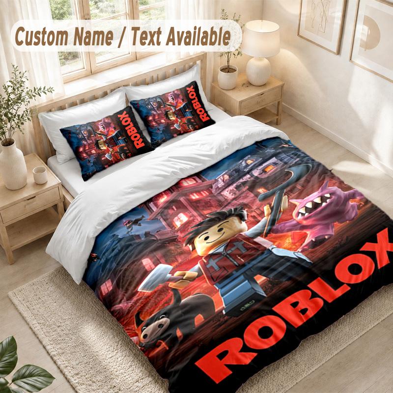 Roblox Bedding Set, 1 Duvet Cover & 2 Pillowcases Soft Comfortable Bedroom Home Textile Decor
