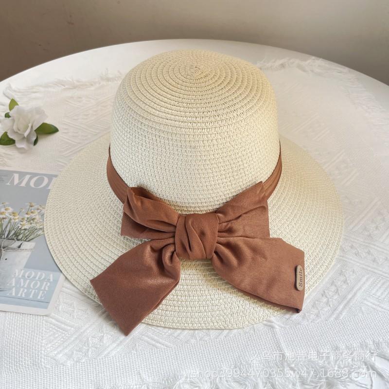 Соломенная шляпа в стиле Хепберн, пляжная шляпа от солнца для летнего отдыха, соломенная плетеная шляпа с широкими полями, темпераментный бант, женская
