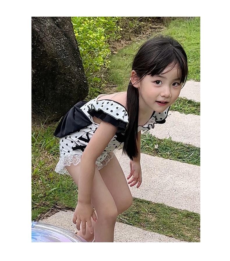 2025 Девочки Черно-белый Слитный Купальник на Бретелях - Модная Купальная Одежда для Отпуска