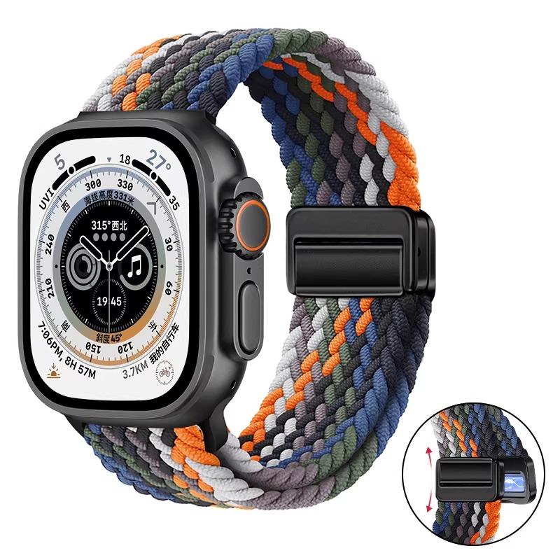 Плетеное нейлоновое петлевое ремешок для Apple Watch Ultra 3 2 49 мм 11 10 46 мм 42 мм 9 8 7 45/41 мм Магнитный ремешок iWatch 6 5 SE 44/40 мм Correa