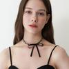 Ribbon Point Chain Choker Necklace - Black