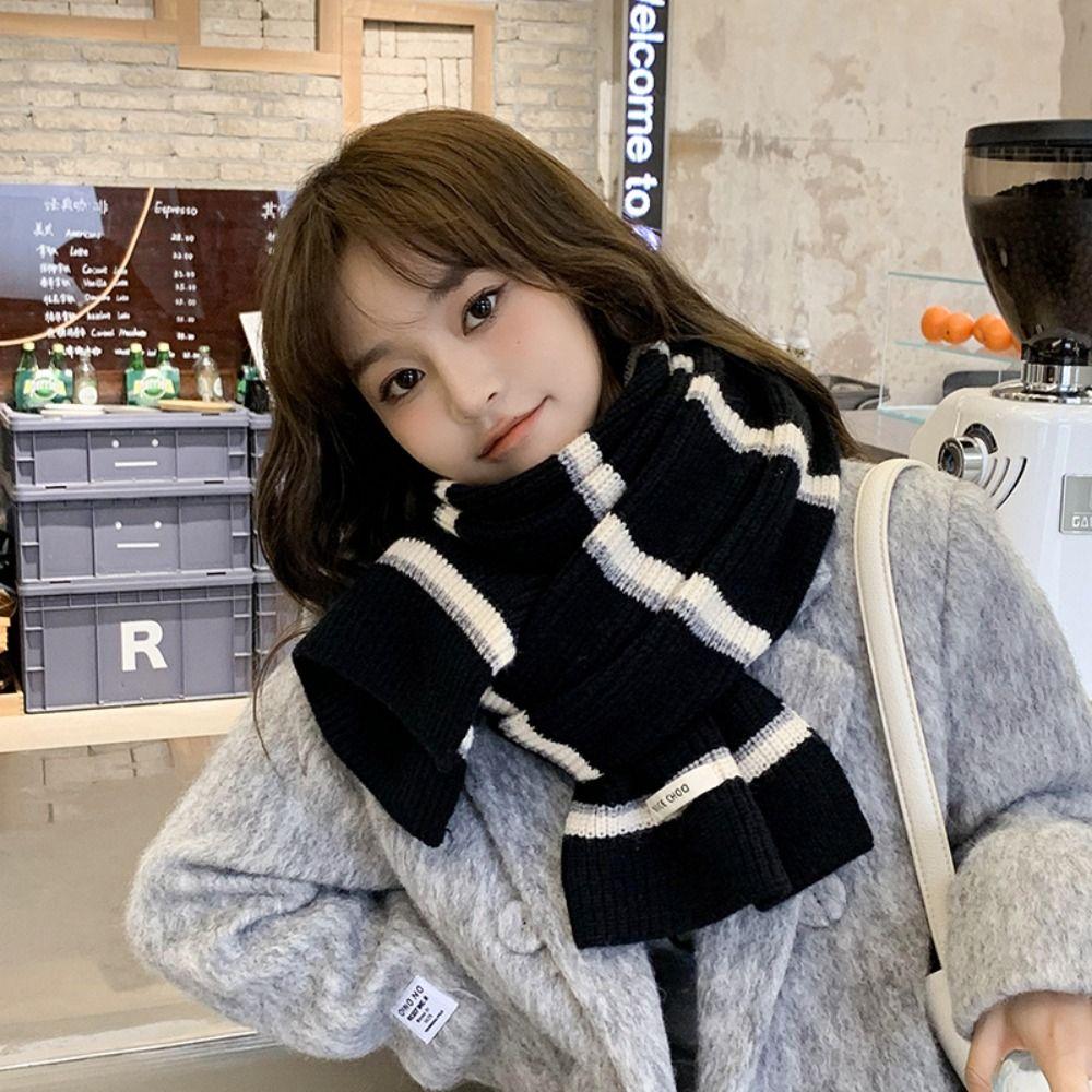 Thickened Stripe Knitted Scarf Keep Warm Shawl Scarf Fashion Women Long Scarf  Male/Female