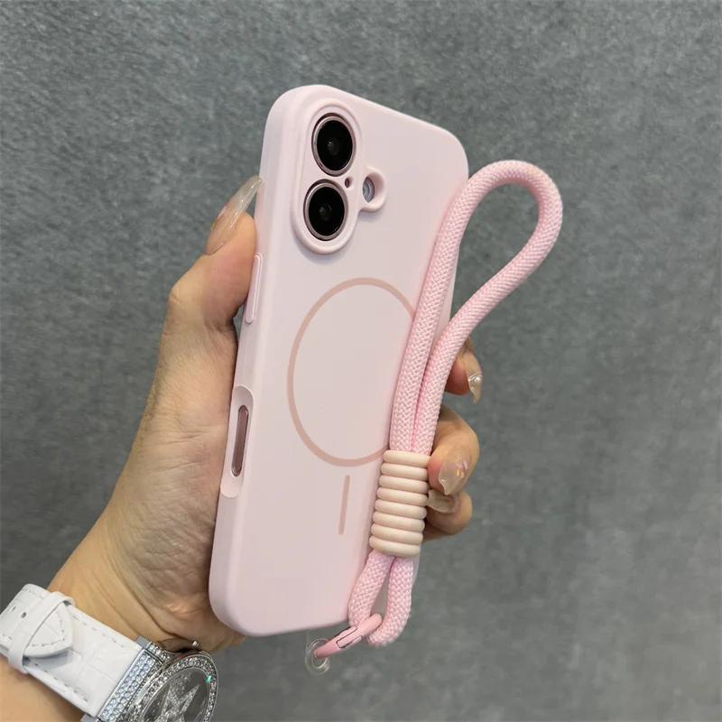 Оригинальный чехол Candy из жидкого силикона с MagSafe для iPhone 17 16 15 14 13 12 Pro Max, мягкий, противоударный, с магнитной ремешком-шнурком