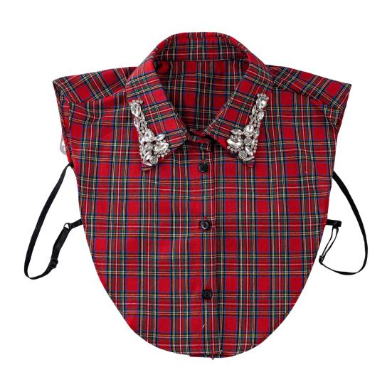 Блестящий съемный воротник со стразами, красный рождественский клетчатый, искусственный воротник, женский съемный накладной воротник, акцент для свитера