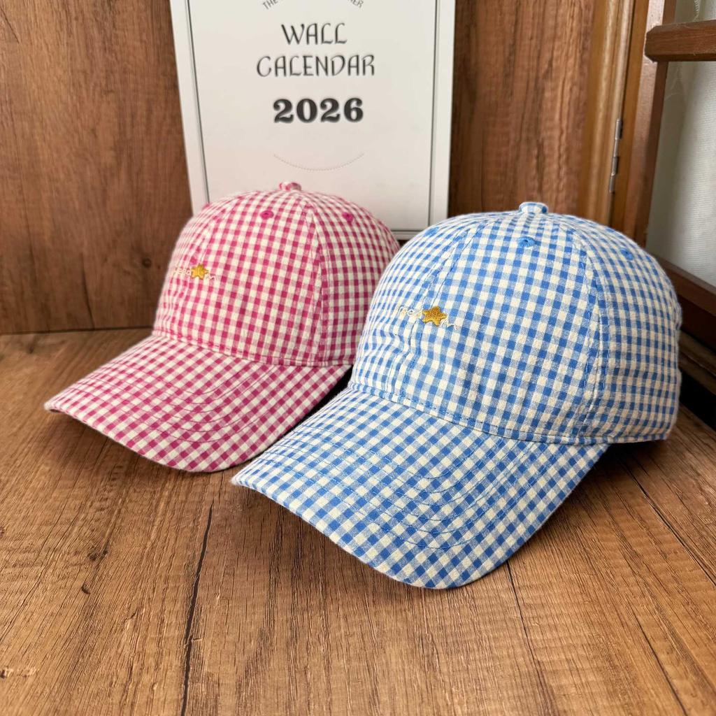 Autumn checked baseball cap women's gold star embroidered letter soft top cap casual face hat