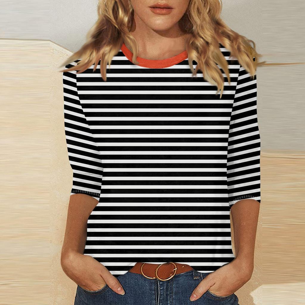 Женские повседневные футболки с рукавом 3/4 и топы с круглым вырезом