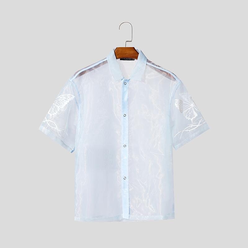 INCERUN Мужские летние футболки с коротким рукавом из сетки и блестками для пляжа