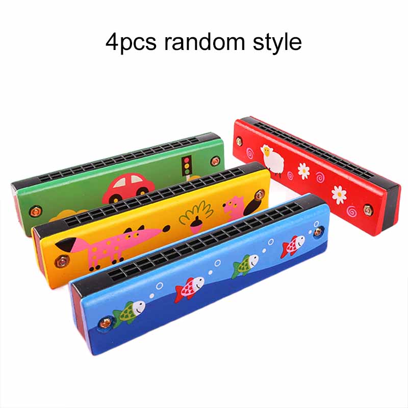 1~5pcs Children 16-Hole Wooden Harmonica Toys Early Educational Toys Music Enlightenment for Kids Gifts Animals Painted TMZ