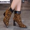 Leopard Women Sexy Shoes Pointed Toe High Heels Ankle Boots 2025 Trend Brand Designer Chunky Boots New Party Pumps Mujer Botas