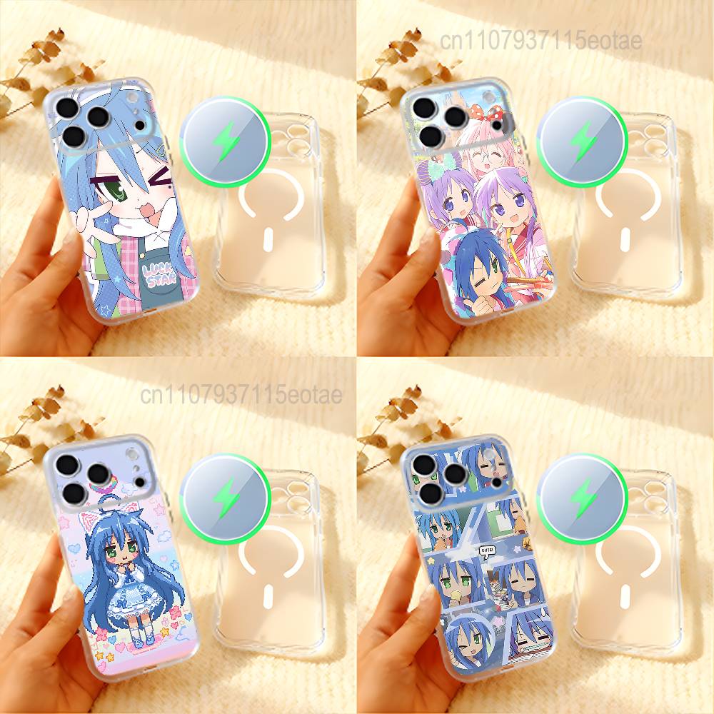 K-Konata Izumi Счастливая S-Звезда Матовый Прозрачный Магнитный Чехол для iPhone 17,16,15,14,13,12,11 Pro,Max,Plus,Mini,Air,E