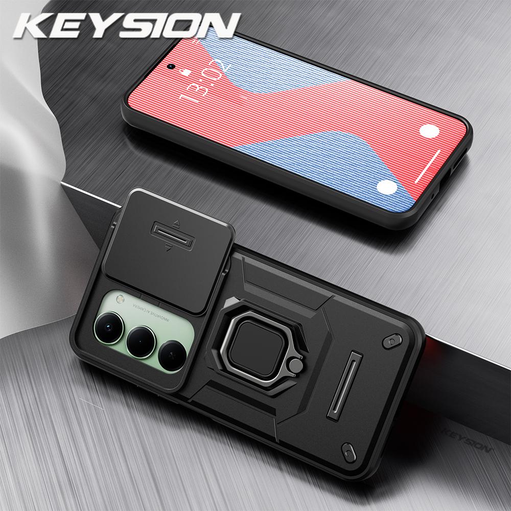 KEYSION Ударопрочный бронированный чехол для Xiaomi POCO M8s 5G Защита шторкой объектива камеры Металлическое кольцо-подставка Задняя крышка телефона для POCO M8S 5G