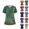 Women's Fashion V-neck Short Sleeve Workwear With Pockets Printed Tops Summer Tops For Women