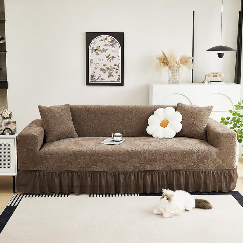 Чехол на диван с юбкой в виде листьев гинкго Комплект «Все включено» Универсальный Всесезонный Универсальный Новый Эластичный Защитный Чехол от царапин кошек