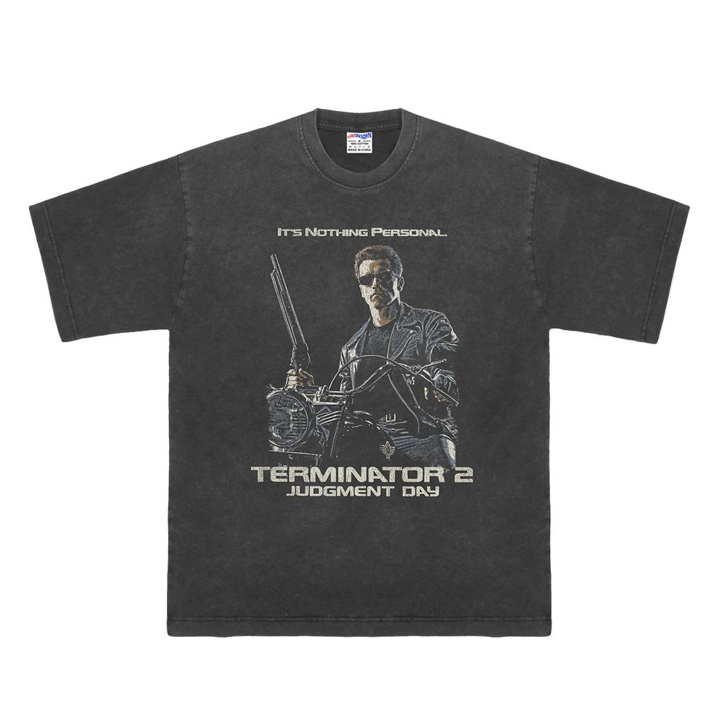 Terminator T Shirt Judgment Day T Schwarzenegger S Classic Sci Fi Movie Washed Cotton Mens Clothing Short Sleeve Shirt