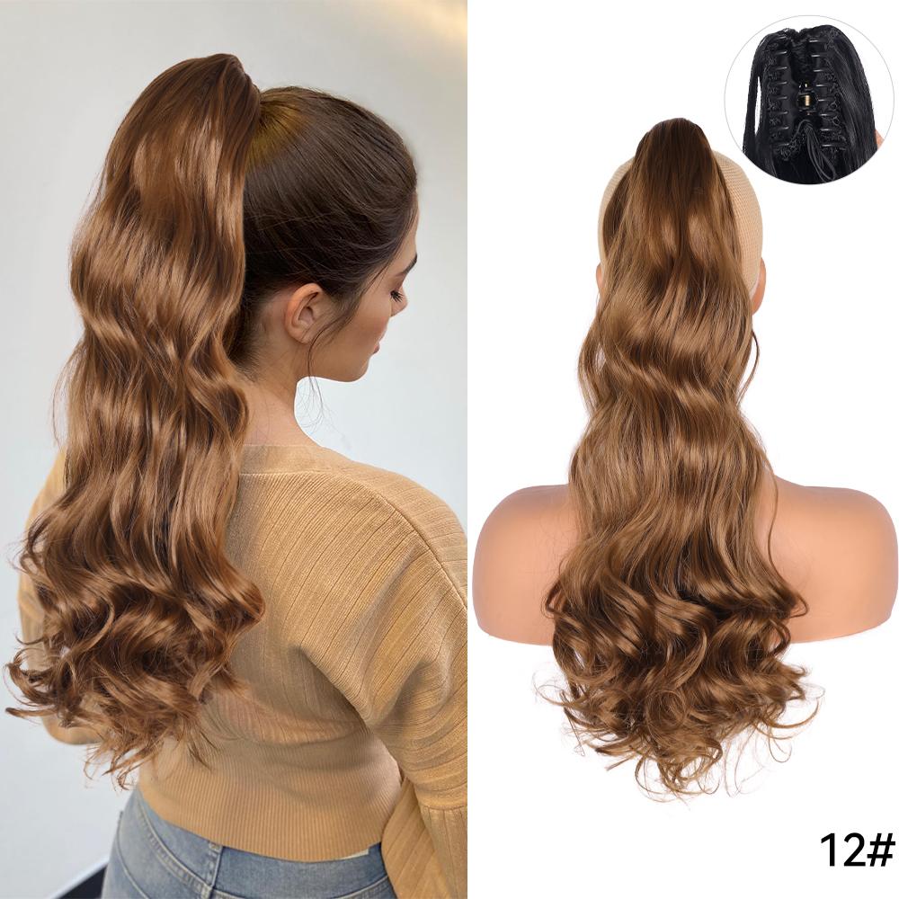 22" Ponytail Extension Claw Long Thick Wavy Curly Jaw Clip In Fake Pony Tails Soft Natural Looking Synthetic Hairpiece For Women
