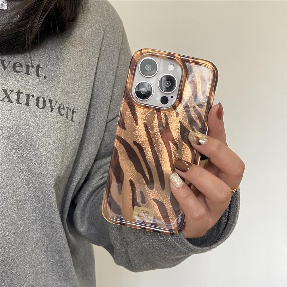 Корейский стиль Чехол для телефона с принтом зебры, коричневый, для iPhone 17/16 Pro Max и 15/14/13, с ощущением высокого качества