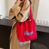Korean Version of the New Letter Printing Bag Women's Large-capacity Canvas Shoulder Bag Casual Simple Portable Drawstring Tote Bag
