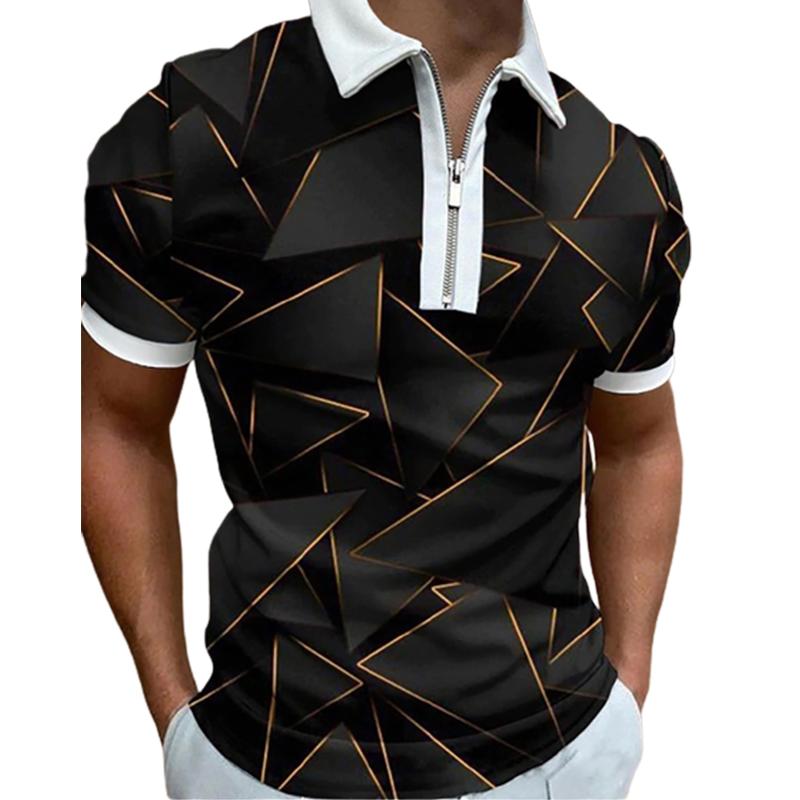 Повседневная футболка с лацканами, молодежная мужская модная футболка на молнии, футболка с коротким рукавом, мужская футболка с 3D синим полосатым принтом