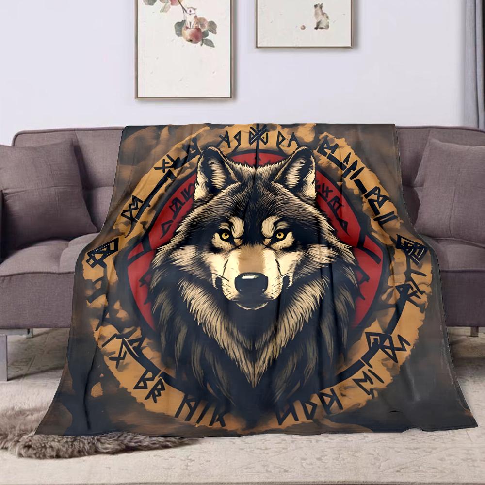 "Viking Wolf with Nordic Runes Design" Patterned flannel blanket perfect for the bedroom living room, sofa, or a little nap