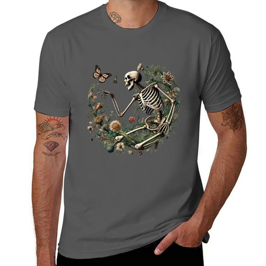 Bones Blooms TShirt Vintage Print Crew Neck Tee