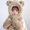 Зимняя бархатная утолщенная милая шапка с медвежонком, шарф, перчатки 3 в 1, теплые