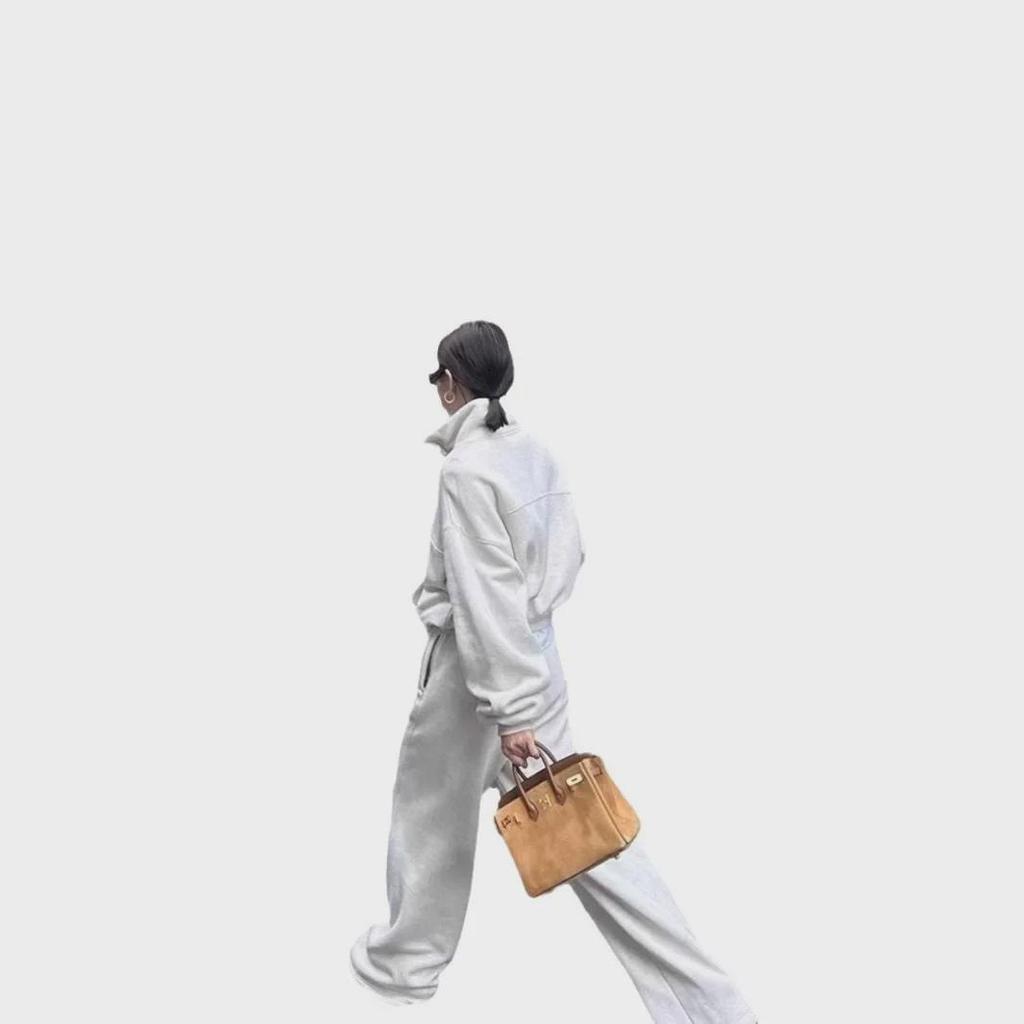 Женский повседневный спортивный костюм осень-зима 2024: Комплект из двух предметов: свободная короткая куртка и широкие брюки