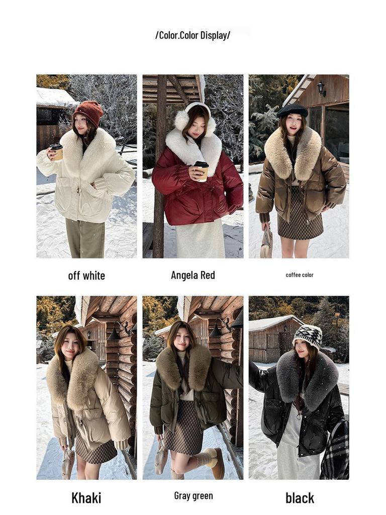 2025 Winter Women's Fashionable Short Cotton Jacket with Removable Fur Collar - Age-Reducing, Loose, Photogenic & Thickened Design