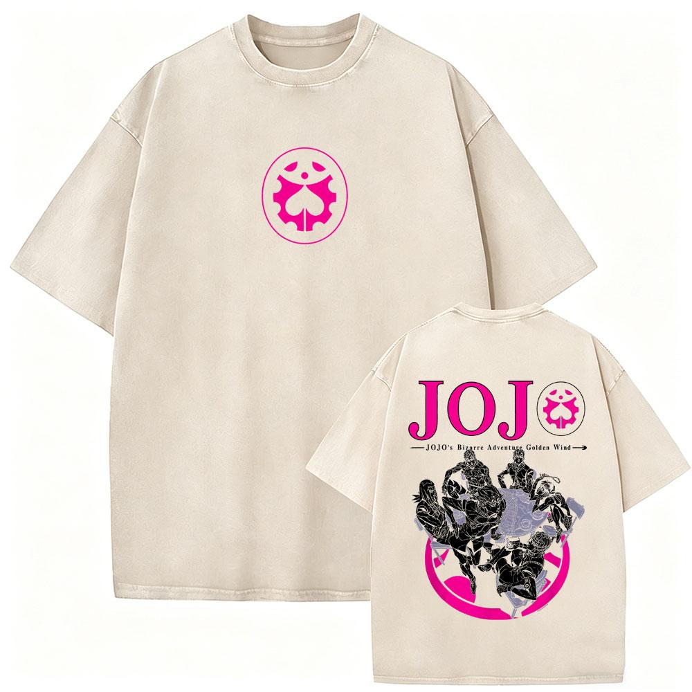 Стирка Винтажная Аниме Jojo Bizarre Adventure Футболка Ретро Манга Giorno Giovanna Футболки Мужские Повседневные Мультяшные Оверсайз Футболки