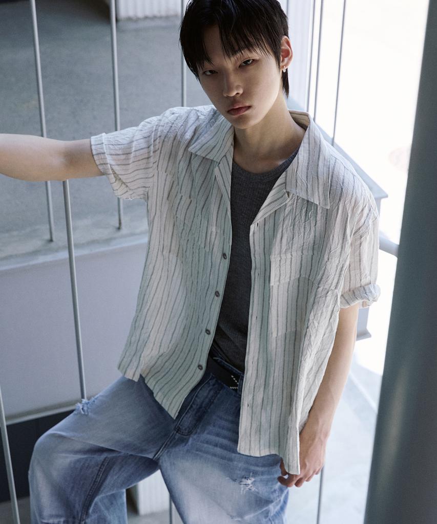 P.IN.O Crease Stripe Open Collar Shirt - Ivory