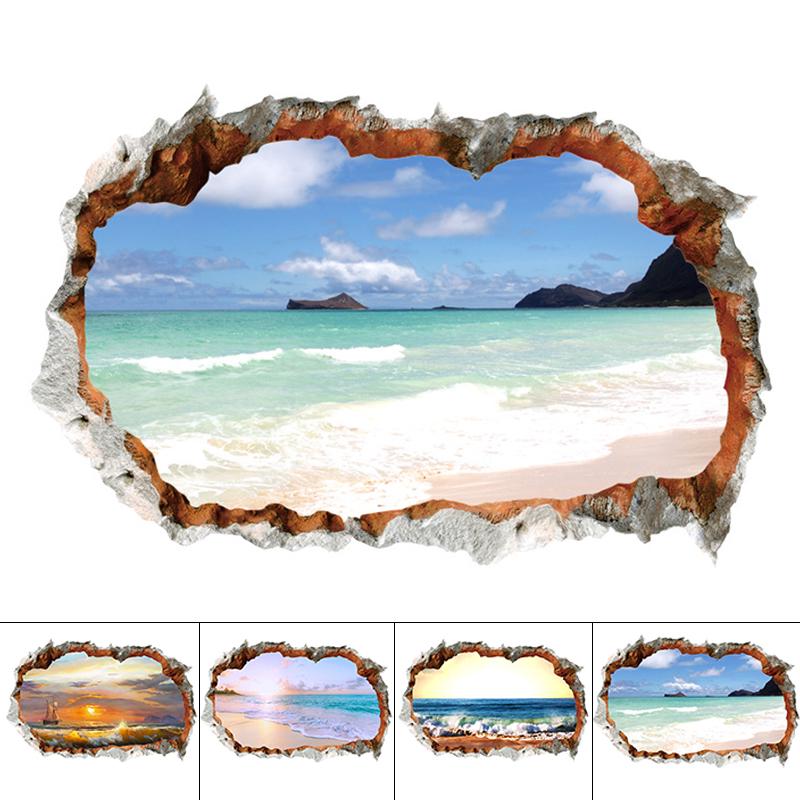 3D океан стены наклейки ванная комната пол искусство наклейка для украшения домашней комнаты