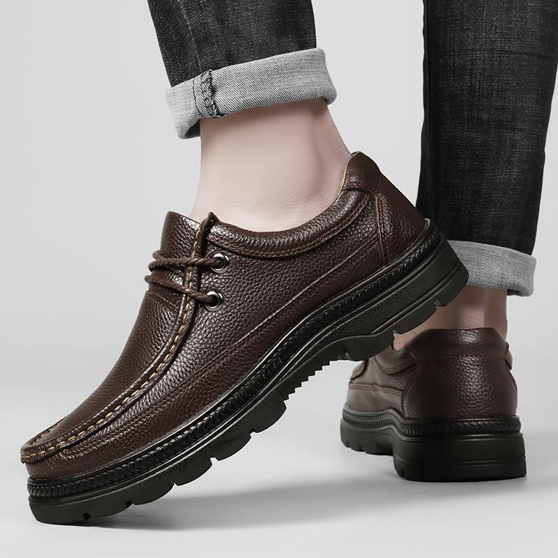Fashion 2024 Autumn Men Casual Shoes Genuine Leather Work Shoes Male Lace-up Flats Sneakers Platform Versatile Business Dress Shoes