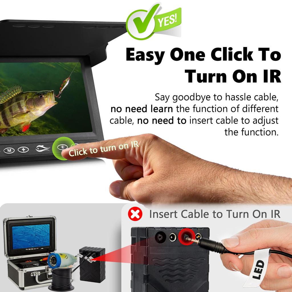 Подводная камера для рыбалки, эхолот для подледной рыбалки U1000TVL для лодки, озера, каяка, портативная 4,3-дюймовая камера для подледной рыбалки, подводное 3-уровневое ИК-освещение