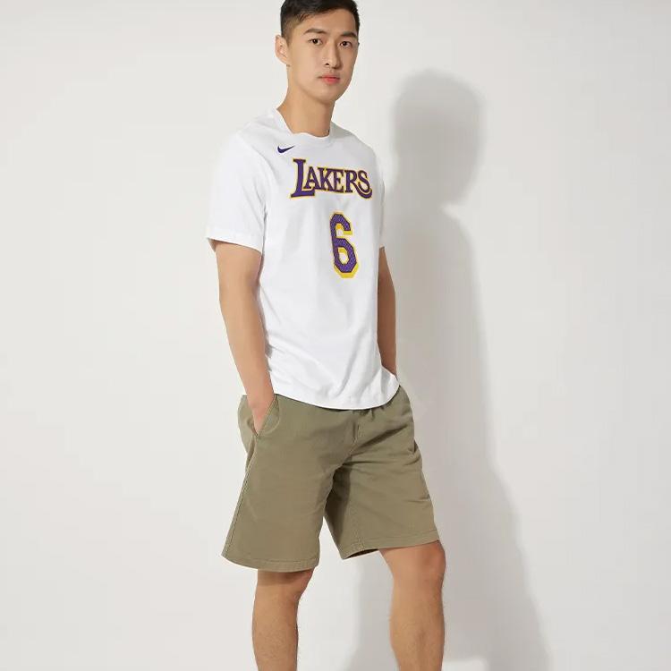 Nike НБА Лос-Анджелес Лейкерс Леброн Джеймс Нет. 6 Футболка с круглым вырезом Мужские топы Белые DR6381-106