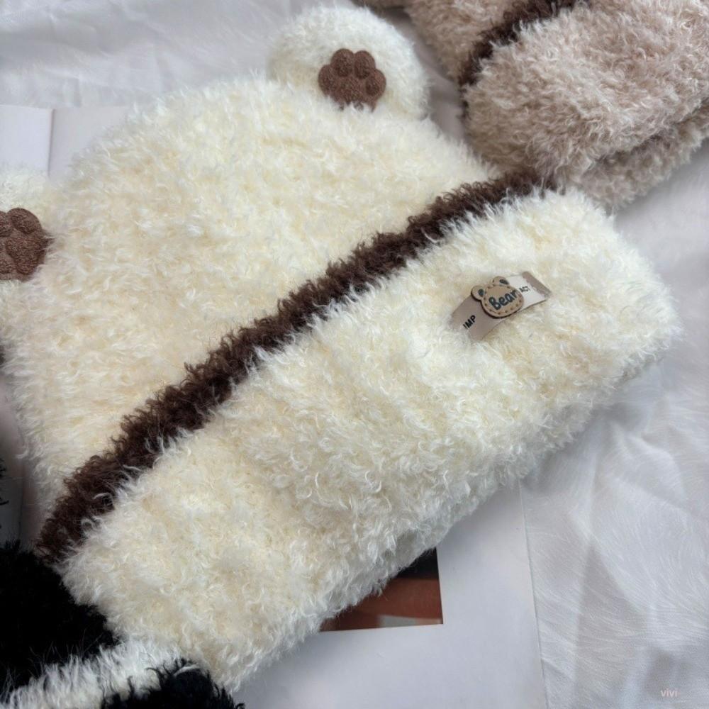 56cm to 58cm Head Circumference Bear Ear Knitted Earflap Winter Ear Protection Hat  For Women